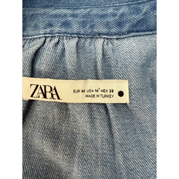 Zara Blue Denim Puff Sleeve Button Down Jean Shirt Dress Womens Size M - Picture 4 of 9